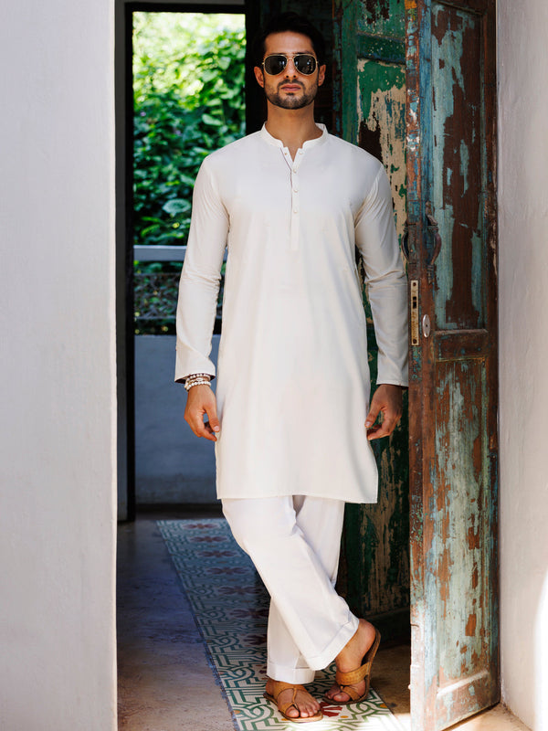 Modern Stitched Kurta Pajama - Off White