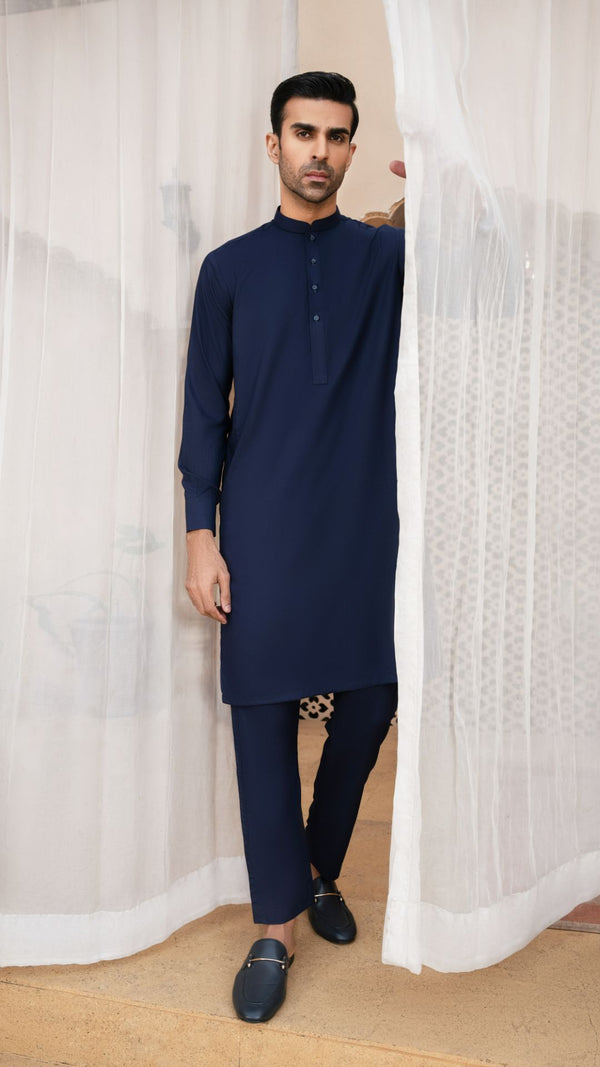 Modern Stitched Kurta Pajama - Navy Blue