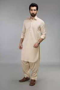Modern Stitched Kurta Pajama - Beige